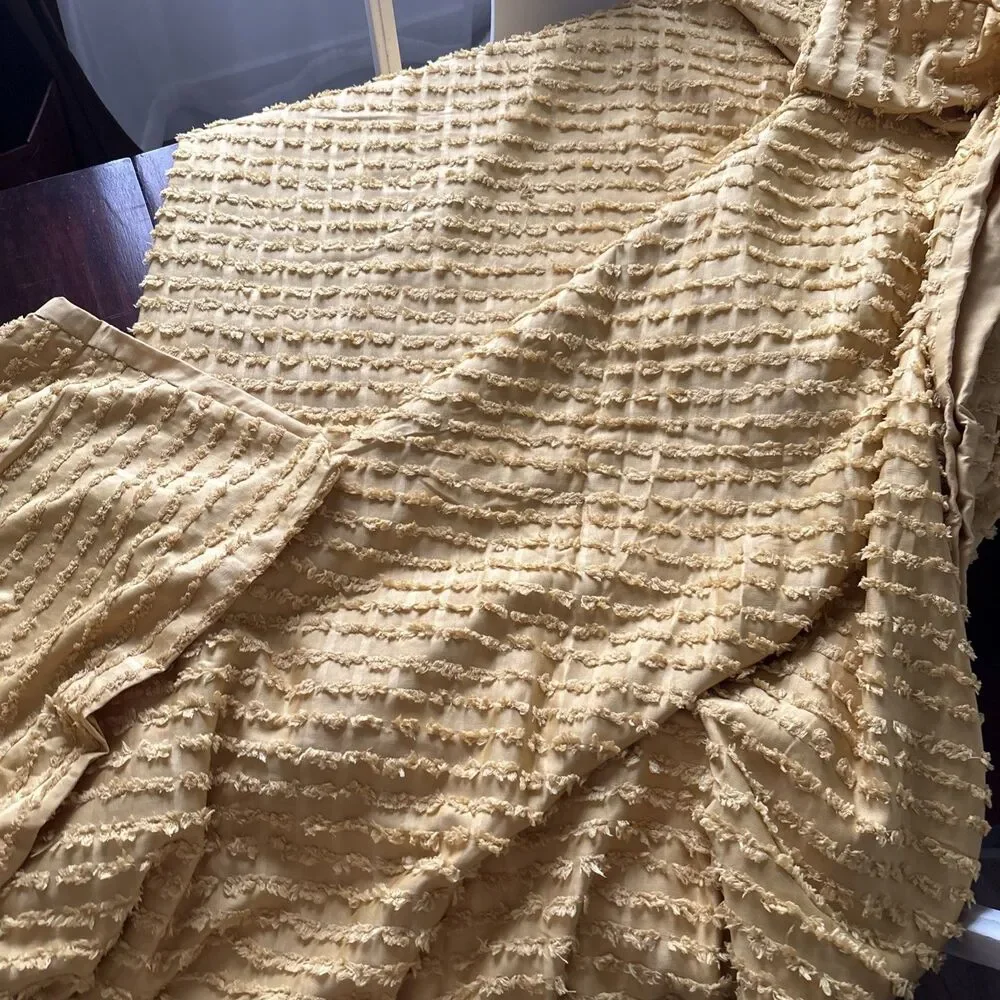 WARMDERN Yellow Boho Duvet Cover Set Twin Size, Striped Textured Duvet Cover